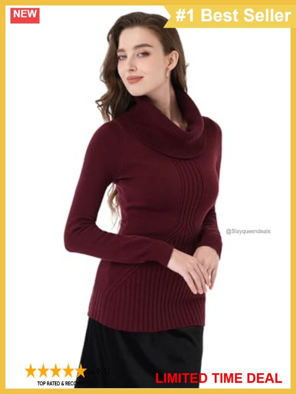 Cowl Neck Long Sleeve Tunic Sweater Slim Fit Cable Knit Pullover